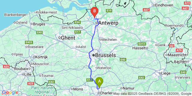 Map: Charleroi Airport Brussels South (CRL) to Wilmarsdonk
