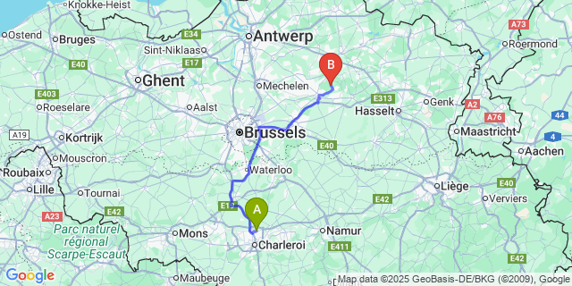 Map: Charleroi Airport Brussels South (CRL) to Wolfsdonk