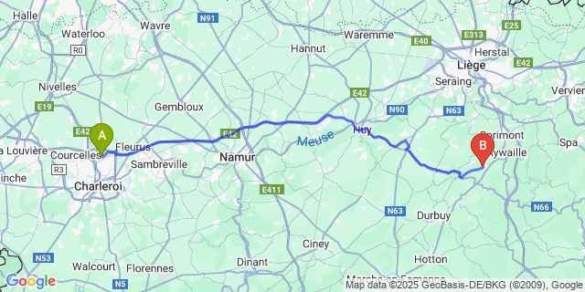 Map: Charleroi Airport Brussels South (CRL) to Xhoris