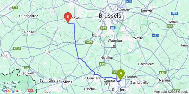 Map: Charleroi Airport Brussels South (CRL) to Zandbergen