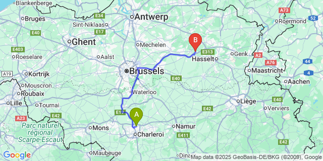 Map: Charleroi Airport Brussels South (CRL) to Zelem