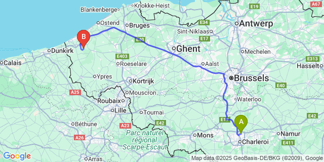Map: Charleroi Airport Brussels South (CRL) to Zoutenaaie