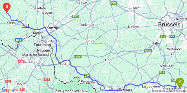 Map: Charleroi Airport Brussels South (CRL) to Zuidschote