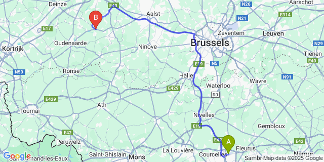 Map: Charleroi Airport Brussels South (CRL) to Zwalm