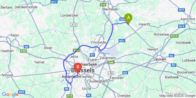 Map: Brussels Midi Train Station to Boortmeerbeek