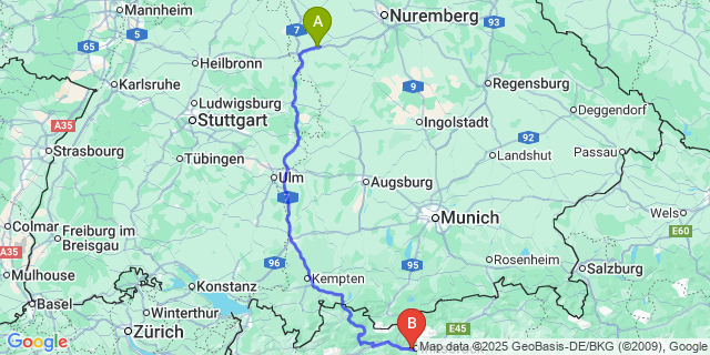 Map: Innsbruck Airport (INN) to Aurach
