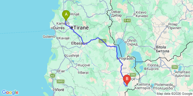 Map: Tirana Airport (TIA) to Dardhe
