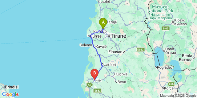 Map: Tirana Airport (TIA) to Fier
