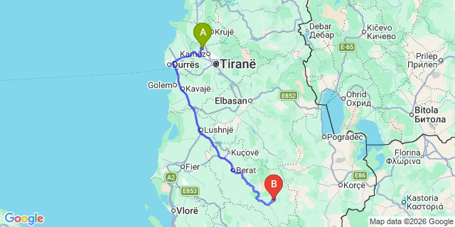 Map: Tirana Airport (TIA) to Igoumenitsa