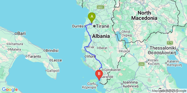 Map: Tirana Airport (TIA) to Ksamil