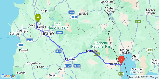 Map: Tirana Airport (TIA) to Lin