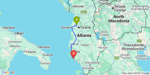 Map: Tirana Airport (TIA) to Llogora
