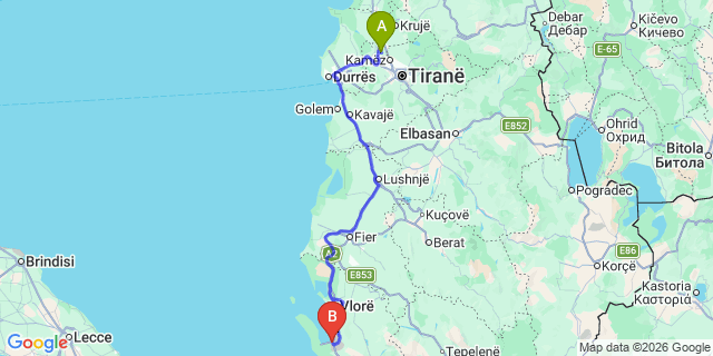 Map: Tirana Airport (TIA) to Orikum
