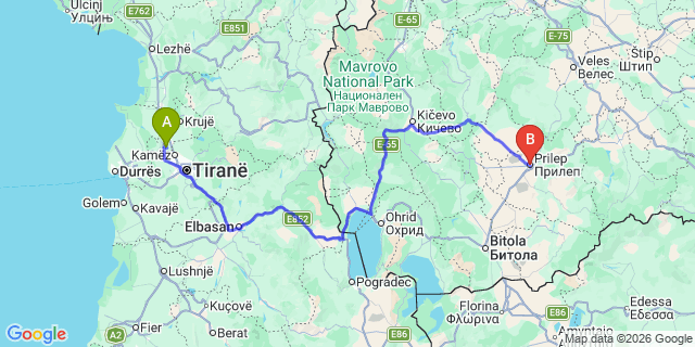 Map: Tirana Airport (TIA) to Prilep