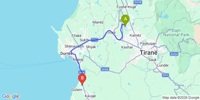 Map: Tirana Airport (TIA) to Qerret
