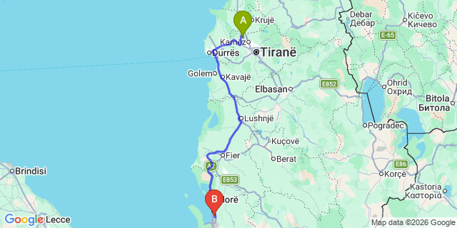 Map: Tirana Airport (TIA) to Radhime