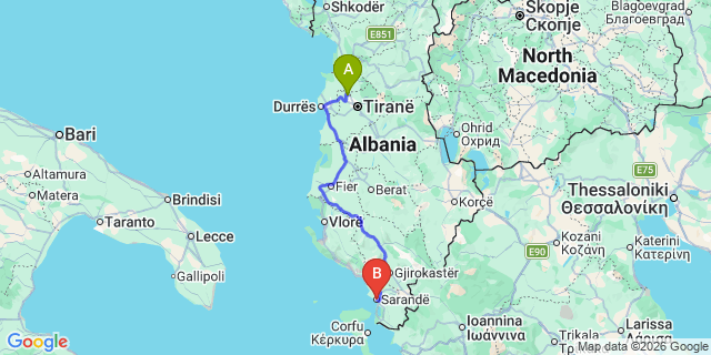 Map: Tirana Airport (TIA) to Saranda