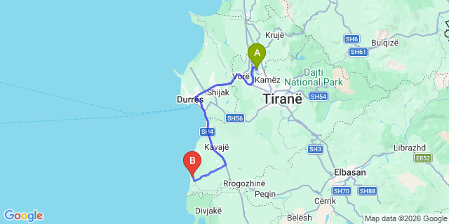 Map: Tirana Airport (TIA) to Spille