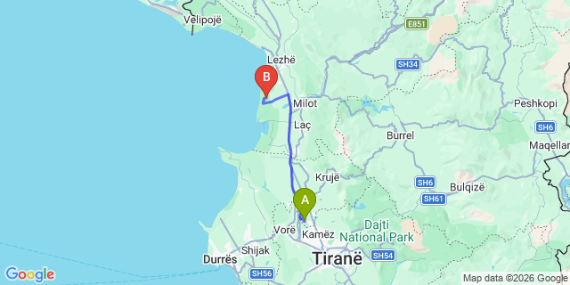 Map: Tirana Airport (TIA) to Tale