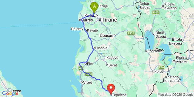 Map: Tirana Airport (TIA) to Tepelene