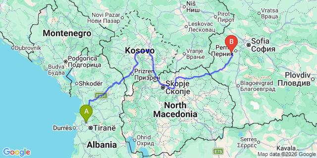 Map: Tirana Airport (TIA) to Thessaloniki