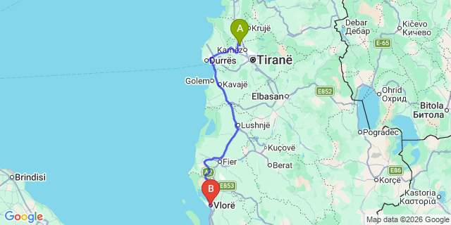 Map: Tirana Airport (TIA) to Vlora