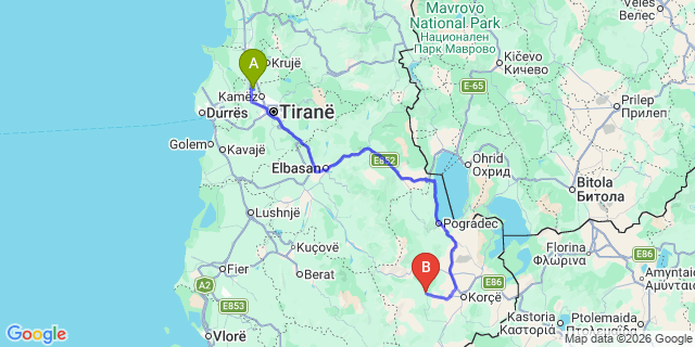 Map: Tirana Airport (TIA) to Voskopoje