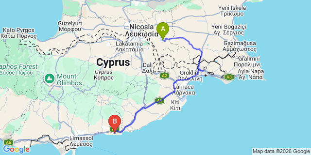 Map: Ercan Airport (ECN) to Ilgaz