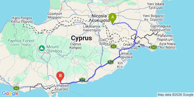 Map: Ercan Airport (ECN) to Kayalar