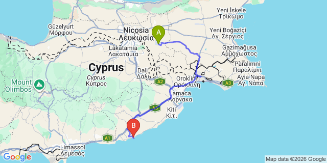 Map: Ercan Airport (ECN) to Lefkosa