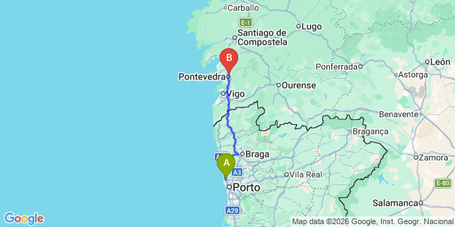 Map: Porto Airport (OPO) to A Cendona