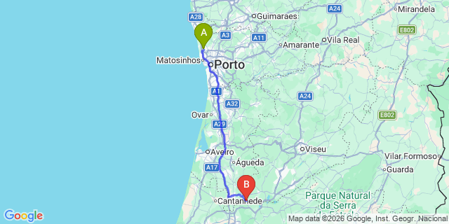 Map: Porto Airport (OPO) to Bucaco
