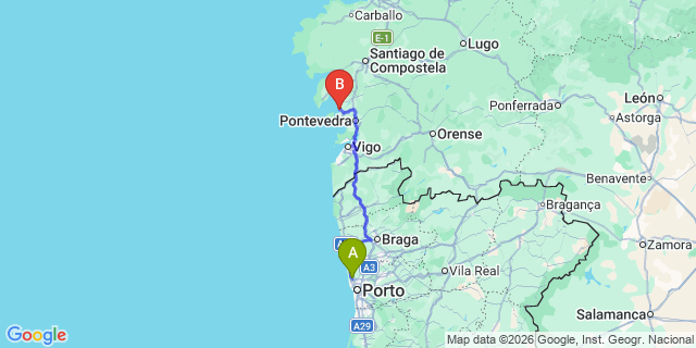 Map: Porto Airport (OPO) to Cambados