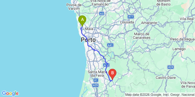 Map: Porto Airport (OPO) to Carregoso