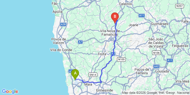 Map: Porto Airport (OPO) to Cruz