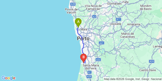 Map: Porto Airport (OPO) to Esmoriz