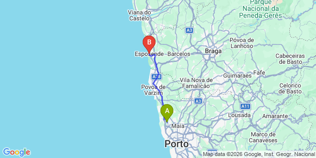 Map: Porto Airport (OPO) to Esposende