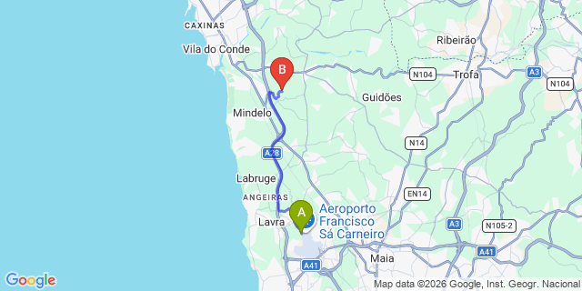 Map: Porto Airport (OPO) to Fajozes