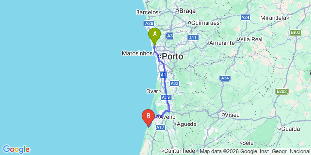 Map: Porto Airport (OPO) to Gafanha da Boa Hora