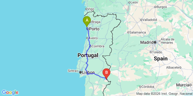 Map: Porto Airport (OPO) to Granja