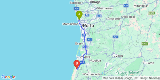 Map: Porto Airport (OPO) to Mira (Porto)