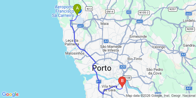 Map: Porto Airport (OPO) to Oliveira do Douro