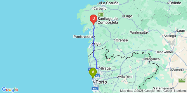 Map: Porto Airport (OPO) to Padrón