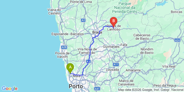 Map: Porto Airport (OPO) to Póvoa de Lanhoso