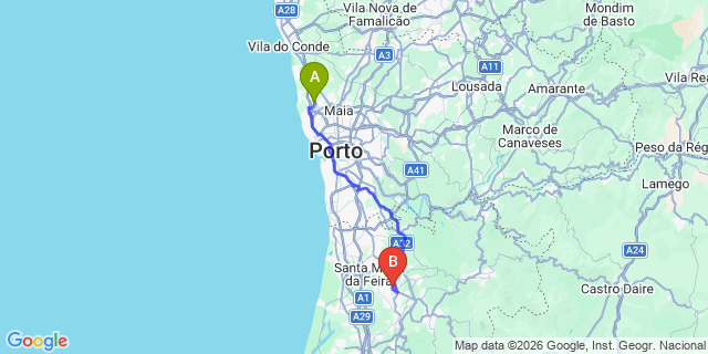 Map: Porto Airport (OPO) to São João da Madeira