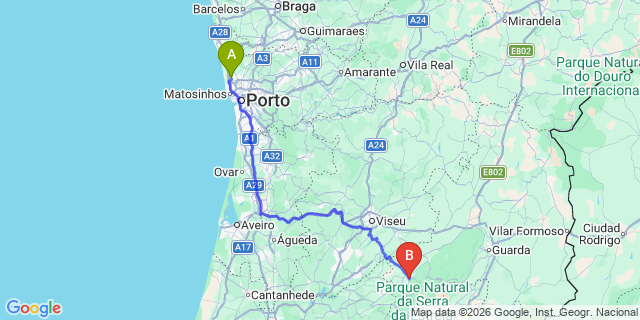 Map: Porto Airport (OPO) to Seia