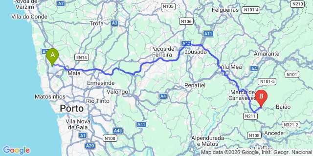 Map: Porto Airport (OPO) to Soalhaes