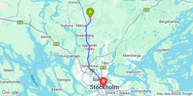 Map: Stockholm Arlanda Airport (ARN) to Stockholm (all areas)
